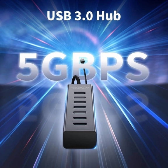 7-Port USB 3.0 Hub Compatible for USB- Devices - High-Speed 5Gbps USB Extender Hub with External Drives, Smartphones, Tablets - Plug-and-Play Desktop USB Splitter (No External Power Required)
