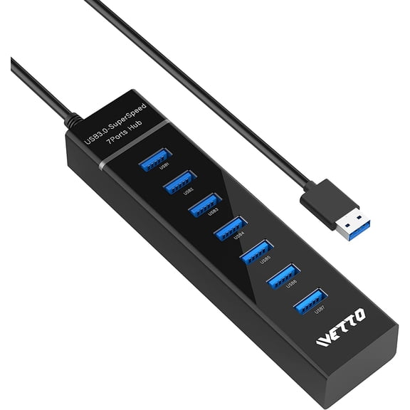 7-Port USB 3.0 Hub, Data Hub Splitter with 3.3ft Long Cable for Laptop, PC, MacBook, Mac Pro, mini, iMac, Surface Pro and More