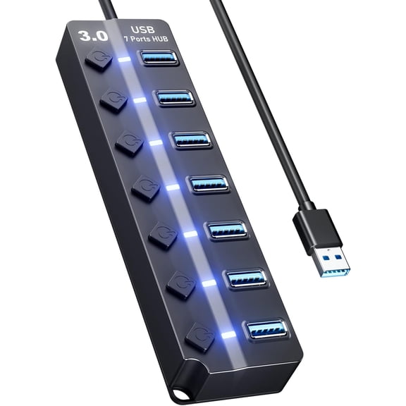 7-Port USB 3.0 Hub On/Off Switches 4ft for MacBook PC