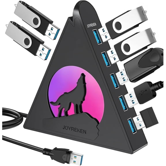 7-Port USB 3.0 Hub, Vertical USB Hub Splitter with RGB Lighting,5Gbps High-Speed Data Transfer and 2FT Extension Cable, Compatible with PC, MacBook, Laptop, PS5, Xbox, Flash Drive, Printer
