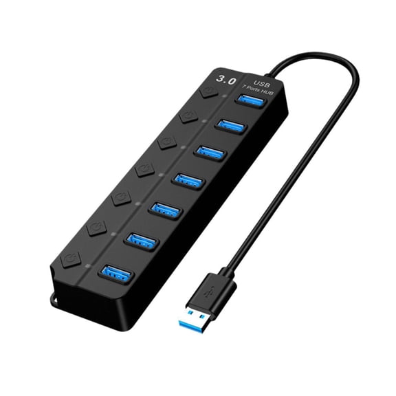 7-Port USB 3.0 Hub with Individual Power Switches, High Speed Data Transfer USB Splitter Adapter for Multiple Devices