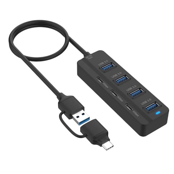 7 Port USB Hubs with LED Indicators Hot Swappable Design for Double USB A C Plugs High Speed Transfer