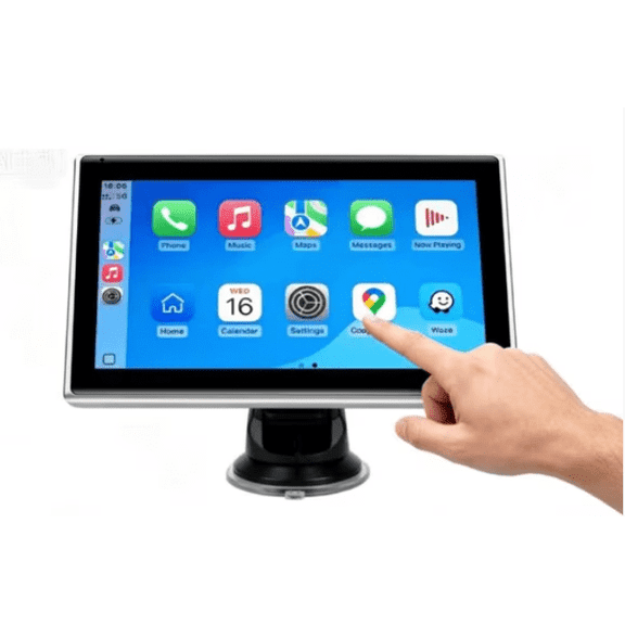 7" Portable Wireless CarPlay Screen for Car  Apple CarPlay & Android Auto, HD Touch Screen Car Stereo, Bluetooth, GPS Navigation, Voice Control, Plug-and-Play with FM/AUX/Mirror Link (Silver)