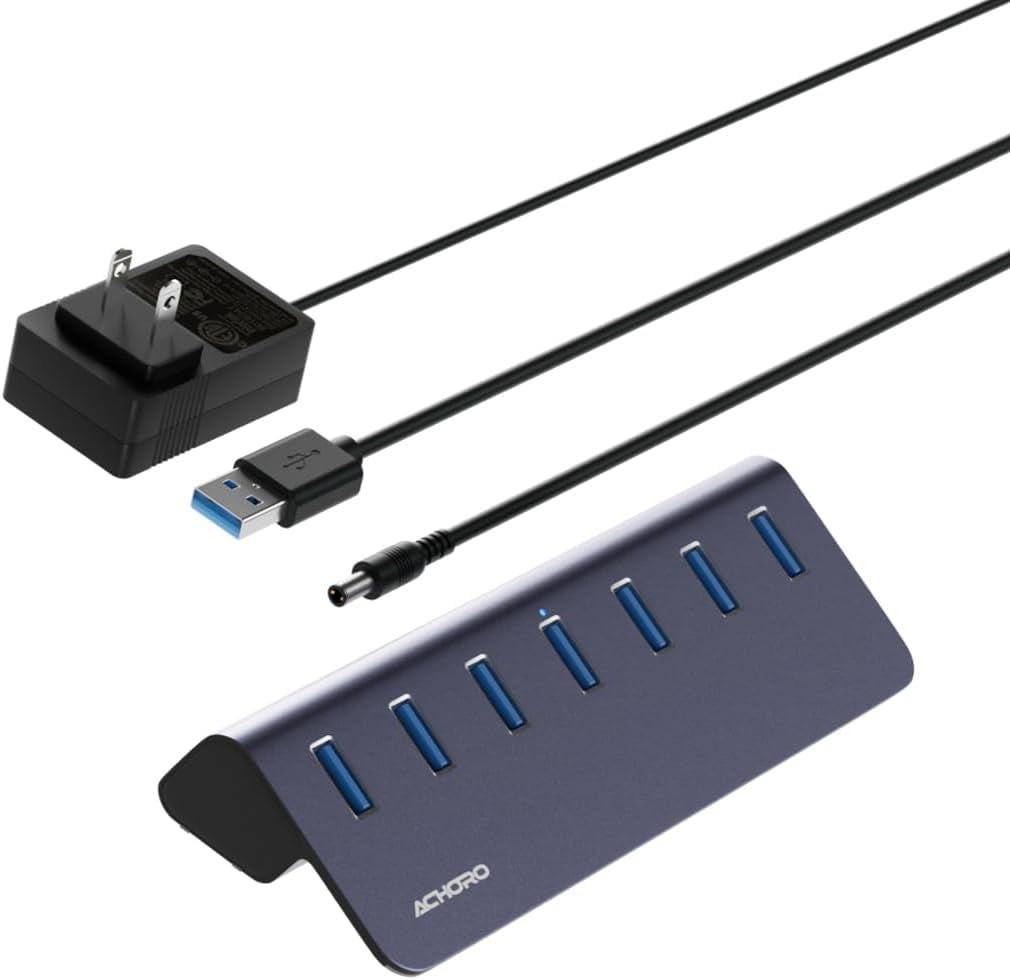 7 Ports Powered USB HUB – 2nd Generation 10GB Super Speed External Ports – USB 3.2 Aluminium USB for Computer, Mac, PCs, Smartphone & Tablets – Computer Multiple USB A & C Hub