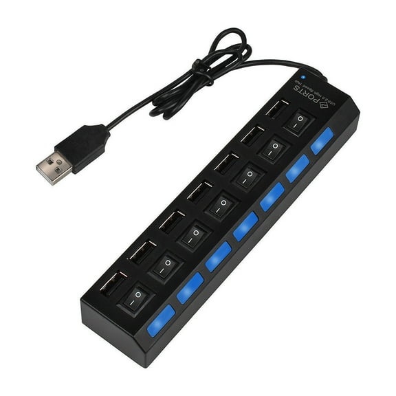 7 Ports USB 2.0 High Speed Power ON/OFF Switch Hub Adapter for Computer Laptop,Black