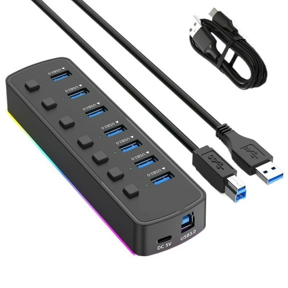 7 Ports USB 3.0 Hub 5Gbps High Speed USB Splitter Adapter Individual On Off Switch ,Fast Charging Devices
