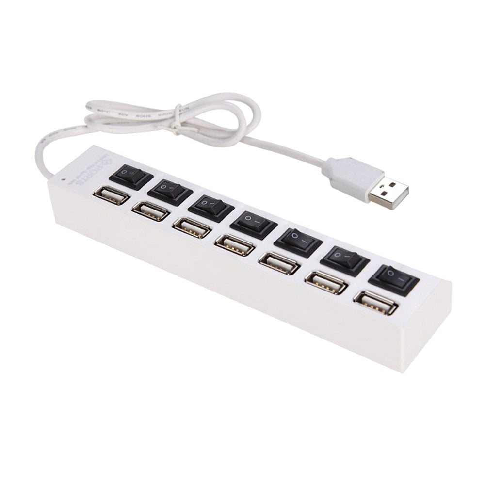 7 Ports USB Hub Splitter with On/Off Switches Long Cord for Laptop Desktop PC Computer Charging Devices Data Transfer