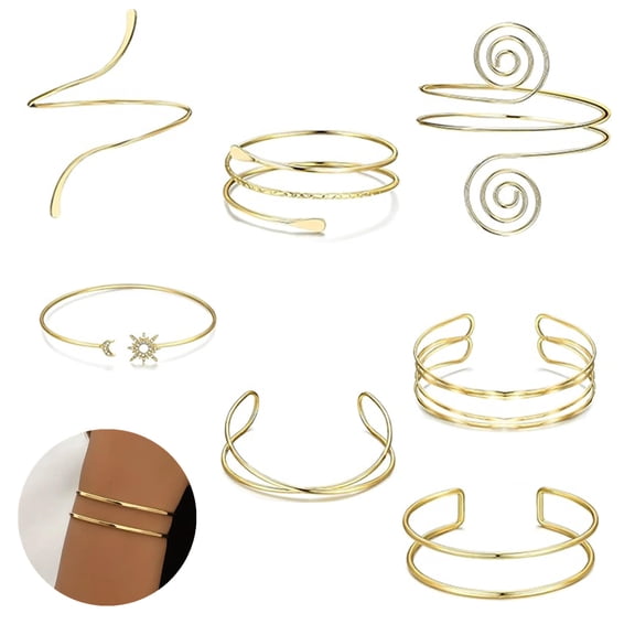 7 Premium Pcs Arm Cuff Jewelry for Women Upper Arm Cuff Bangle Band Armlet Adjustable Arm Cuff Bracelet