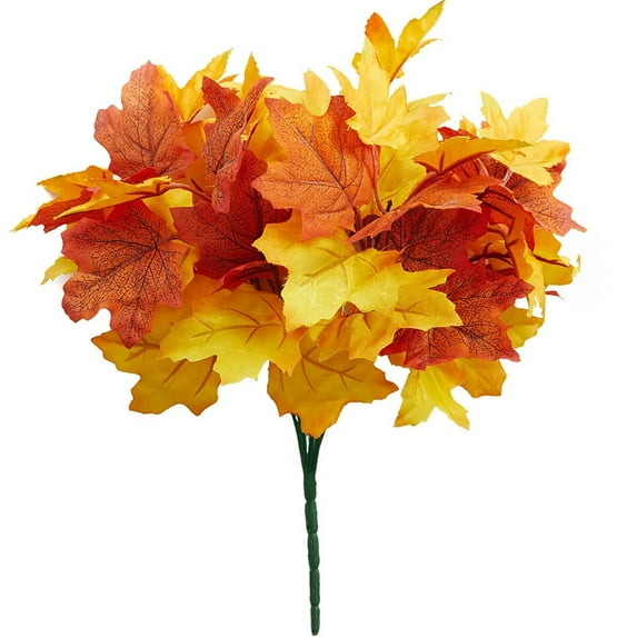 7-Prong Artificial Maple Leaf Branch, Fall Themed Decoration for Thanksgiving and Halloween, Realistic Plastic Foliage Centerpiece and Seasonal Home Decor Arrangements