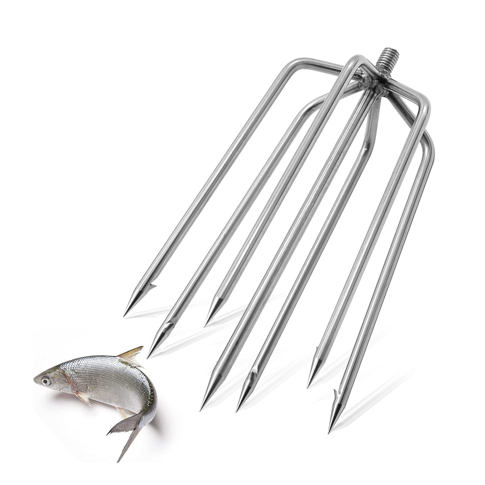 7-Prong Stainless Steel Fishing Harpoon, 8mm Screw Ice Fishing Spear Gaff, Pond River Lake Fish Frog Catching Tool