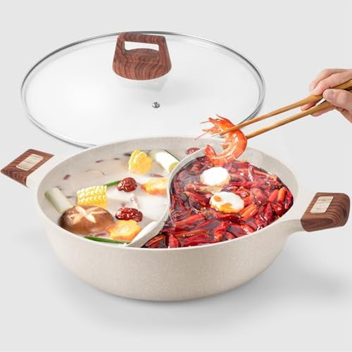 7-QT Shabu Shabu Hot Pot with Divider Double Flavor Divided Stockpot with Glass Lid Dual Sided Soup Cookware for Induction Cooktop Gas Stove Hot Burner$$Home Decor, Kitchen, & Other