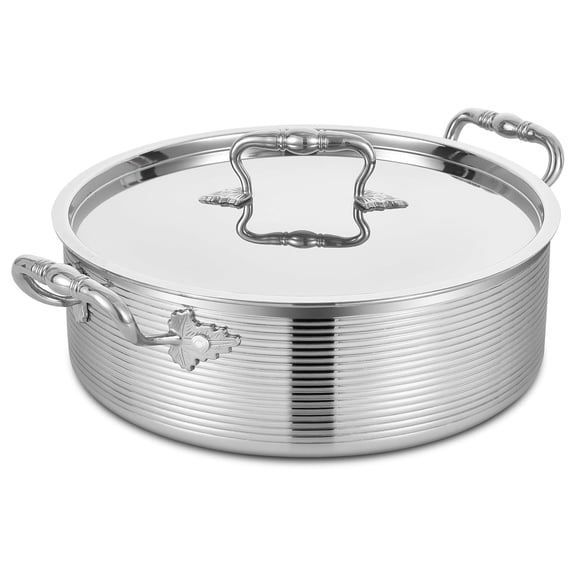 7 QT Stainless Steel Braiser Rondeau Pot with Lid, Riveted Handle
