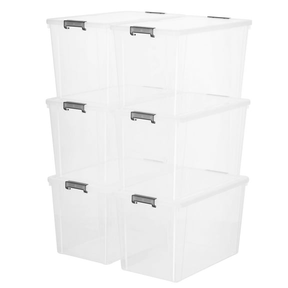 7 Qt Small Storage Bins with Lids Latching Plastic Stackable Clear 6 Packs