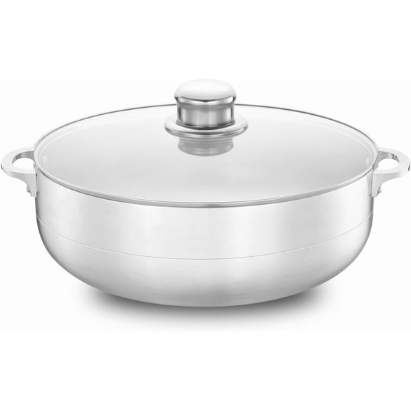 7-Quart Non-Stick Aluminum Dutch Oven with Glass Lid and Riveted Handles | Versatile Pot for Stews and Rice | Easy to Clean, Silver