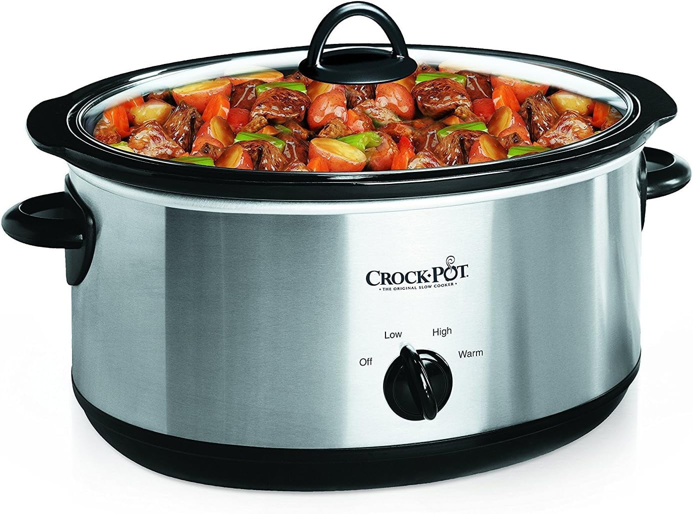 7-Quart Polished Silver and Black Stoneware Slow Cooker