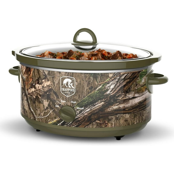 7 Quart Oval Slow Cooker Pot with Heat Settings for Kitchen Appliances, Counter Top Use and Cooking, Camo Green