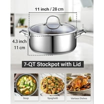7-Quart Stainless Steel Dutch Oven with Glass Lid, Multi-Purpose Cooking Pot for Soups, Stews, and More