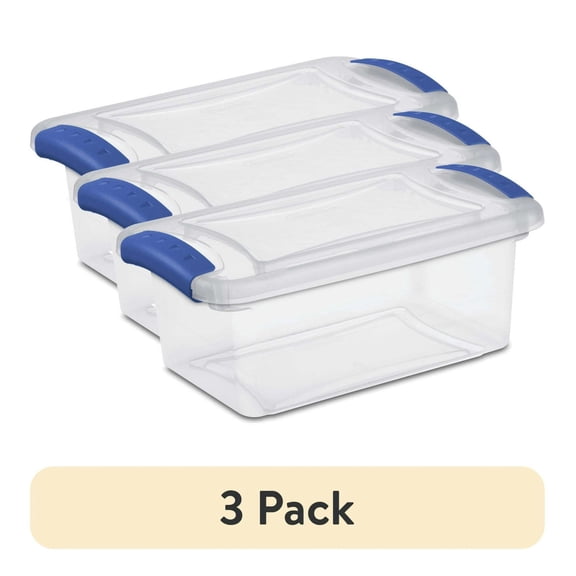 7 Quart Storage Bins with Latch (3 Pack), Clear Plastic Organizer Containers - Blue Lid - Bedroom, Closet, Craft Supplies - Durable Stackable Storage Box