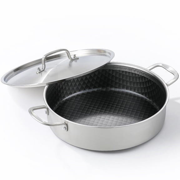 7 Quarts 7 Quart Tri-Ply Stainless Steel Nonstick Braiser Pan With Lid