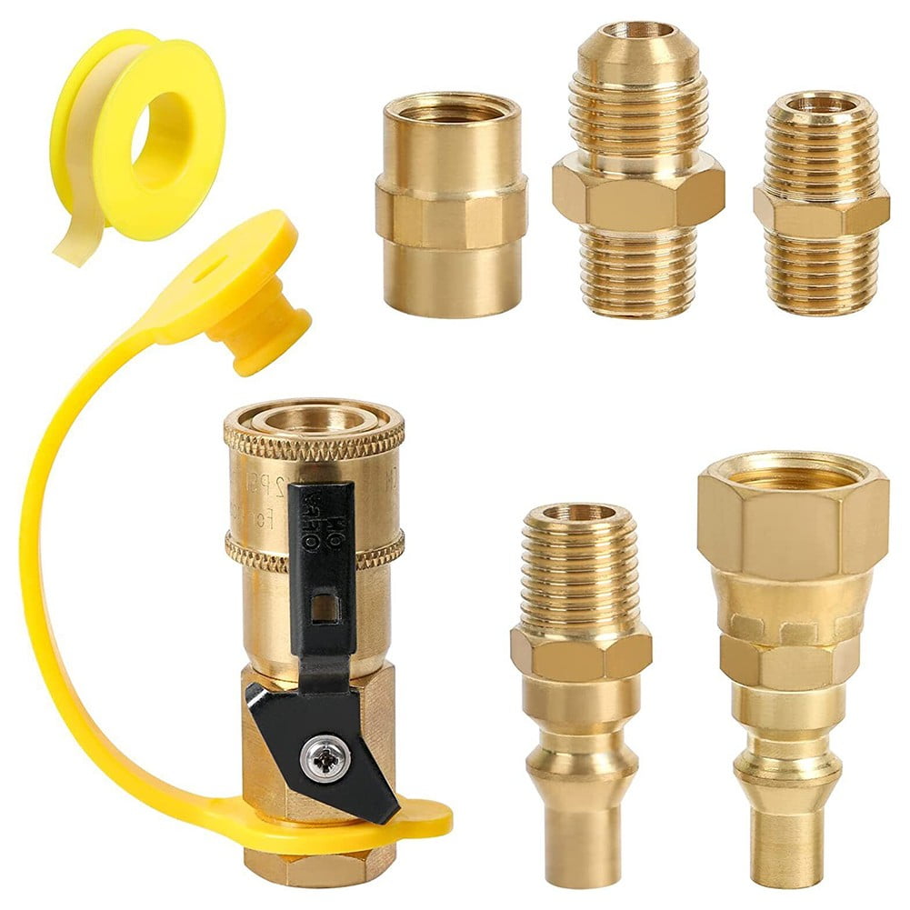7×RV Propane Quick Connect Fittings Adapter Valve Kit 3/8” Flare X 1/4