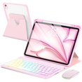 thumbnail image 1 of 7 Rainbow Backlight Rechargeable Detachable Keyboard Kit with Silent Mouse, 360 Swivel Magnetic Stand Case & Pencil Holder for iPad Air 4/5/6/7 10.9/11 M Series,Pink, 1 of 9