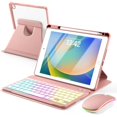thumbnail image 1 of 7 Rainbow Backlight Rechargeable Detachable Keyboard Kit with Silent Wireless Mouse, 360 Swivel Adjustable Stand Case with Pencil Storage for iPad 7/8/9 10.2 inch, iPad Air 3 / Pro 10.5,Rose Gold, 1 of 9