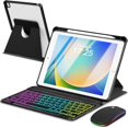 thumbnail image 1 of 7 Rainbow Backlight Rechargeable Detachable Keyboard Kit with Silent Wireless Mouse, 360 Swivel Adjustable Stand Case with Pencil Storage for iPad 7/8/9 10.2 inch, iPad Air 3 / Pro 10.5,Black, 1 of 9