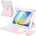 thumbnail image 1 of 7 Rainbow Backlight Rechargeable Detachable Keyboard Kit with Silent Wireless Mouse, 360 Swivel Adjustable Stand Case with Pencil Storage for iPad 7/8/9 10.2 inch, iPad Air 3 / Pro 10.5,Pink, 1 of 9