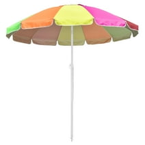 7' Rainbow Beach Umbrella Sunshade with Tilt Sand Anchor UV Protection Outdoor