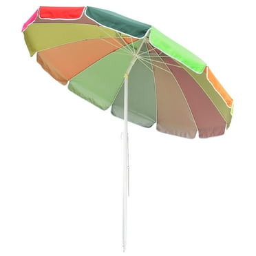7' Rainbow Beach Umbrella Sunshade with Tilt Sand Anchor UV Protection Outdoor