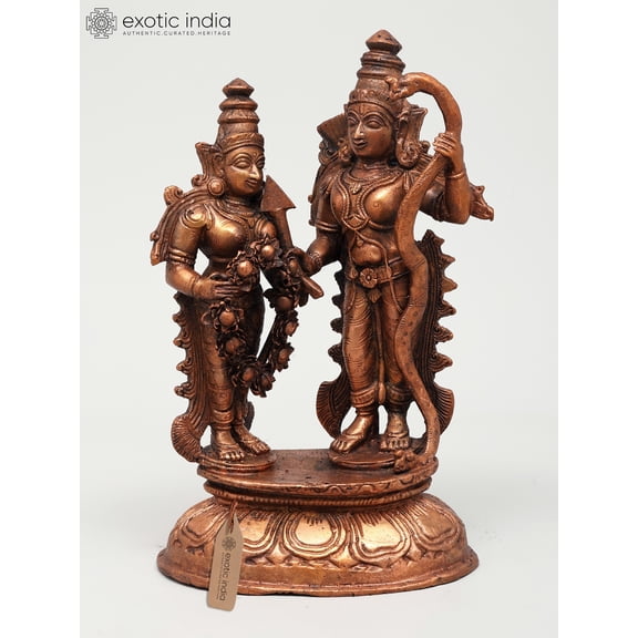 7" Ram Sita Vivah - Goddess Sita Offering Garland to Lord Rama | Copper Statue