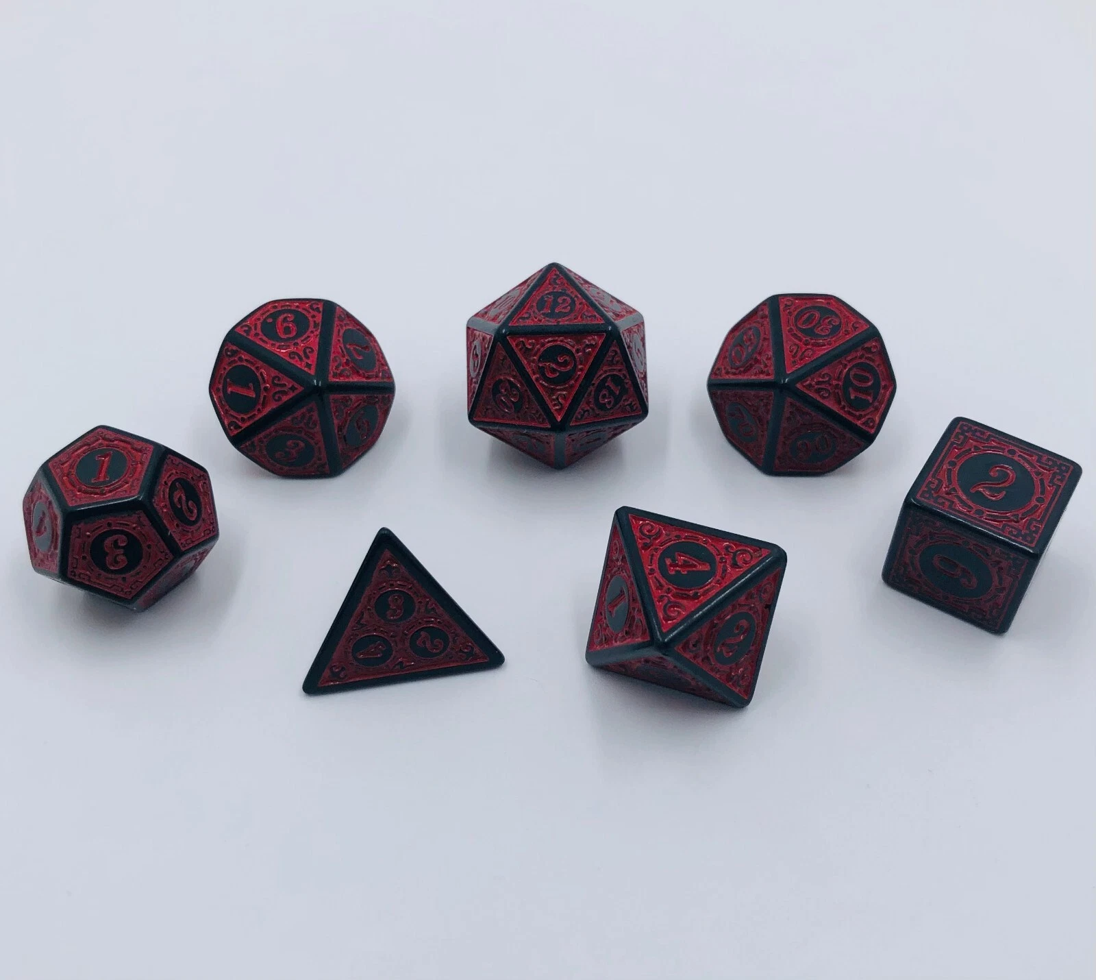 7 Red And Black Dice Set Polyhedral Dark Dnd Rpg Board Table Games Fantasy D&D