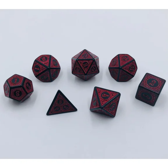 7 Red And Black Dice Set Polyhedral Dark Dnd Rpg Board Table Games Fantasy D&D