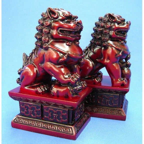 7" Red Feng Shui Chinese Civilian Fu Dog, Foo Dogs Door Guardian Temple Lion