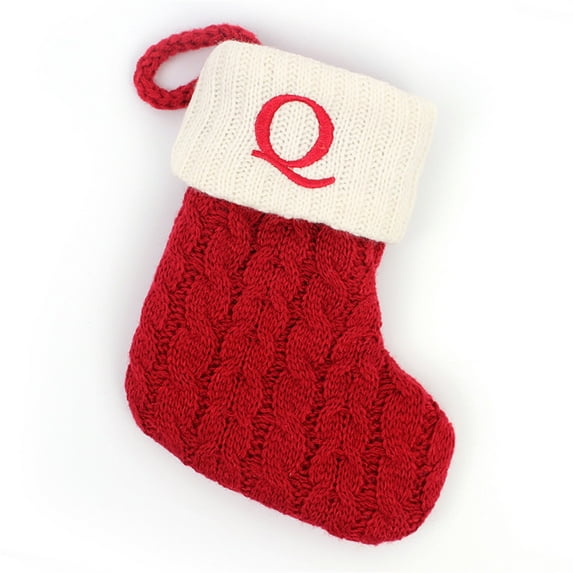 7" Red and White Monogram Mini Christmas Stocking Personalized Embroidered Letter Knit Sock Decoration for Baby Kids Family Fireplace Holiday Party Xmas Tree Decor Gifts (Q)