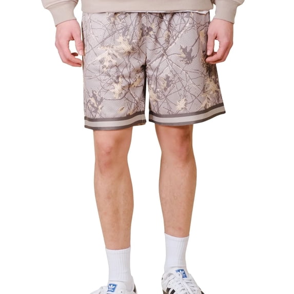 Brooklyn Cloth Men's 7in Rib Stick Camo Mesh Shorts, Lightweight, Breathable, Side Pockets, Tan, Medium