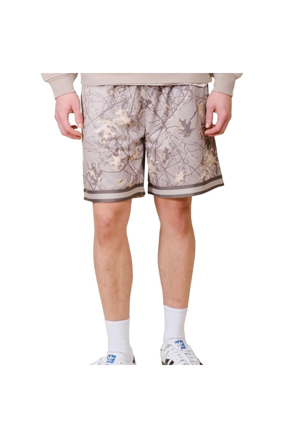 Men's 7" Rib Stick Camo Mesh Shorts, Lightweight, Breathable, Side Pockets, Tan, Small