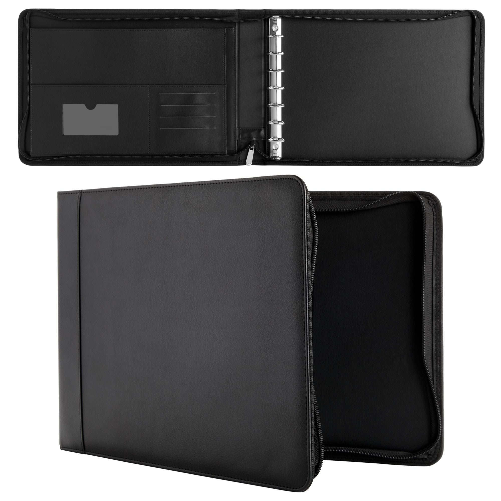7 Ring Business Check Binder, Zippered PU Leather Portfolio, Receipt