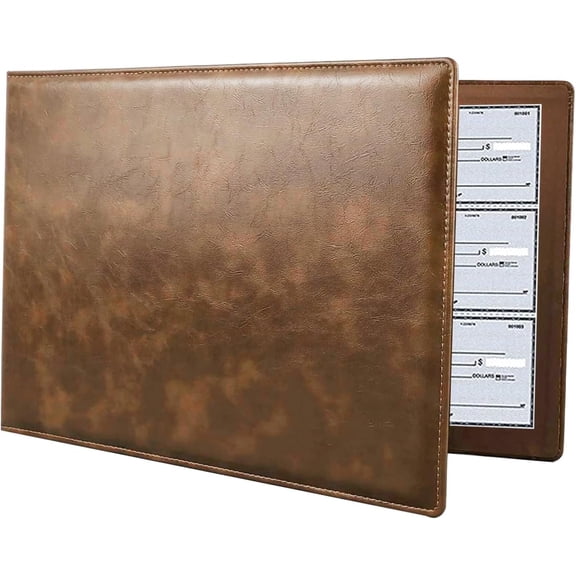 7 Ring Business Checkbook Binder 600 Checks Capacity,PU Leather Cover,9x13 Inch for Business and Personal Finances(Brown)