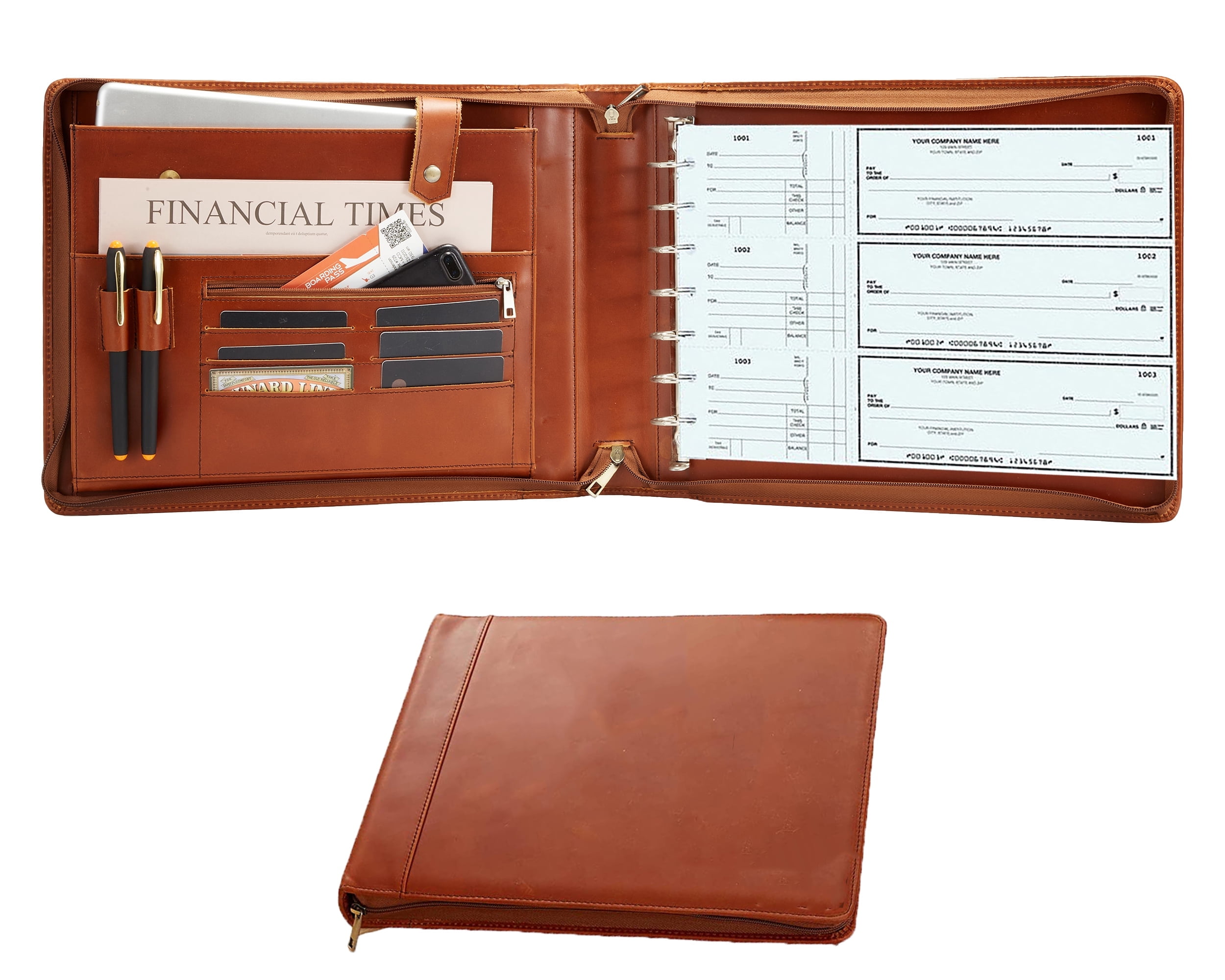 7 Ring Check Binder for Business Checks, Checkbook Binder with Zipper for 3-up Business Checks,Personalized Check Book Portfolio for 9 x 13 inch Sheets 600 Check, Check Holders for Men/Women