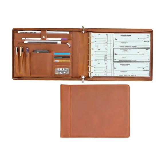 7 Ring Check Binder for Business Checks, Checkbook Binder with Zipper for 3-up Business Checks,Personalized Check Book Portfolio for 9 x 13 inch Sheets 600 Check, Check Holders for Men/Women