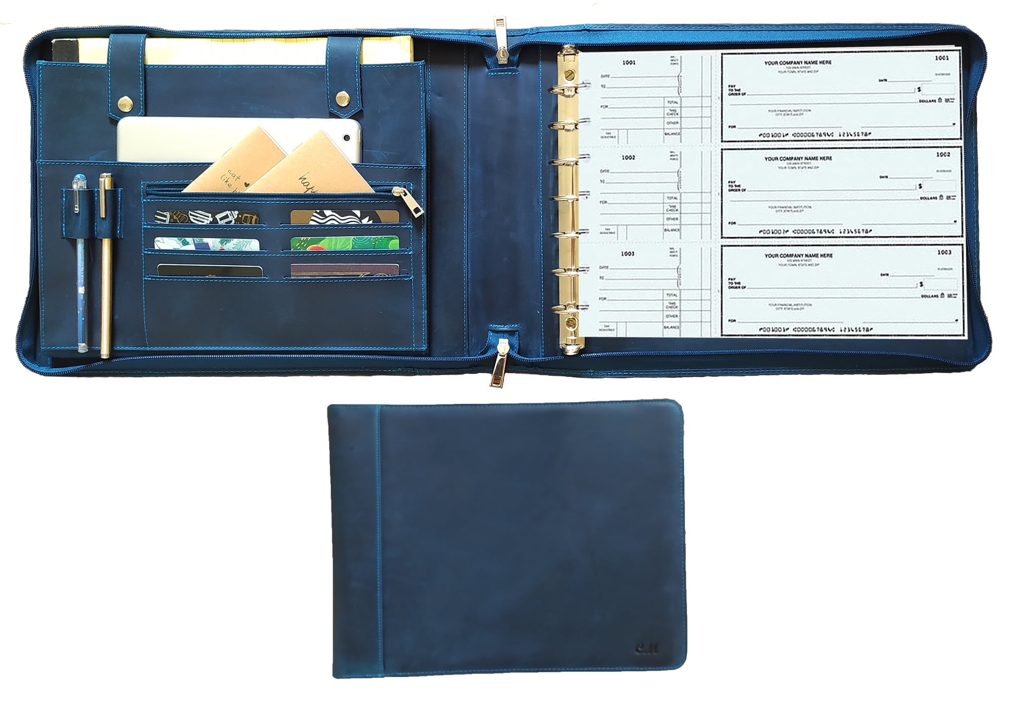 7 Ring Check Binder for Business Checks, Checkbook Binder with Zipper for 3-up Business Checks,Personalized Check Book Portfolio for 9 x 13 inch Sheets 600 Check, Check Holders for Men/Women