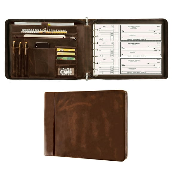 7 Ring Check Binder for Business Checks, Checkbook Binder with Zipper for 3-up Business Checks,Personalized Check Book Portfolio for 9 x 13 inch Sheets 600 Check, Check Holders for Men/Women