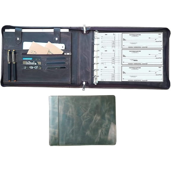 7 Ring Check Binder for Business Checks, Checkbook Binder with Zipper for 3-up Business Checks,Personalized Check Book Portfolio for 9 x 13 inch Sheets 600 Check, Check Holders for Men/Women