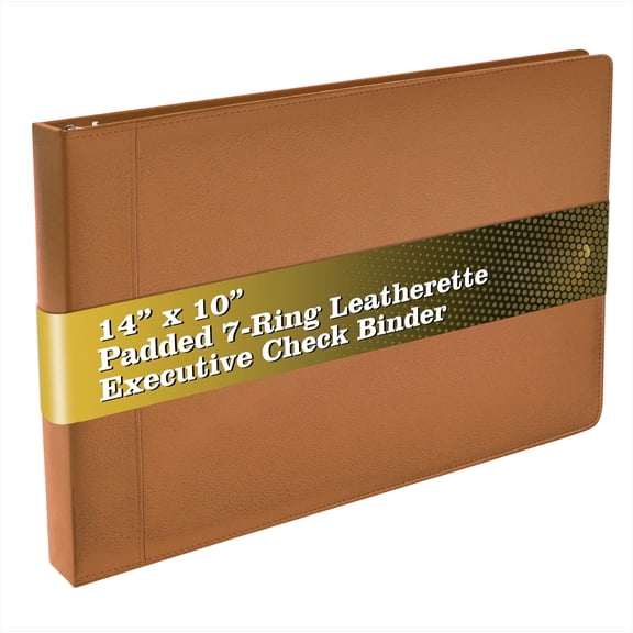 7 Ring Executive Check Binder with Zipper Pouch, Padded Textured Premium Leatherette Cover, for 9" x 13" 3 Per Page Business Checks, 600 Check Capacity Checkbook Holder (Blue)