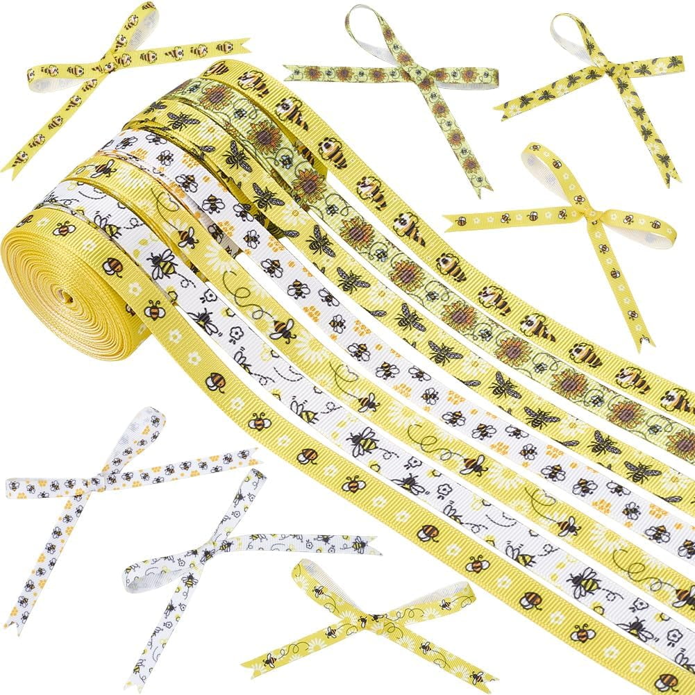7 Rolls 35 Yards Grosgrain Bee Ribbon Print Mix Color Polyester Roll ...