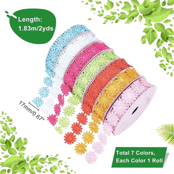 7 Rolls 7 Colors 2Yards 17mm Wide Sparkle Glitter Powder Polyester Ribbons Colorful Flower Decorating Lace Embroidered Trim Ribbons