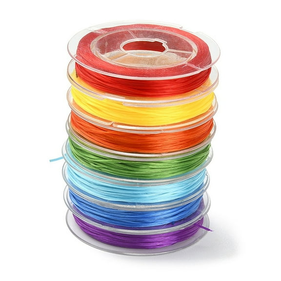 7 Rolls 7 Colors Flat Elastic Crystal String Set Elastic Beading Thread for Stretch Bracelet Making Mixed Color 0.5mm about 10 yards(9.14m)/roll 1 roll/color