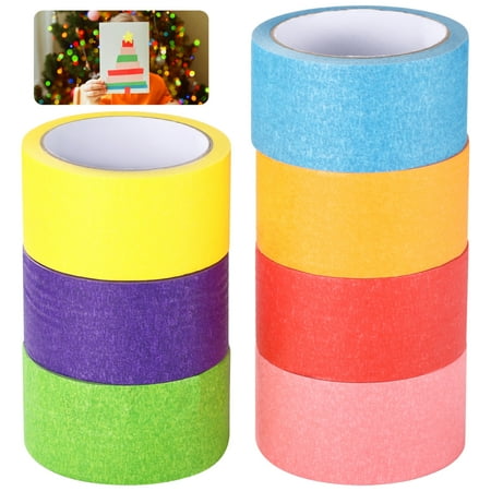 7 Rolls Colored Masking Tapes, 2 in Wide x 21.8 Yards Each, Rainbow Crepe Paper Tape for DIY Art Projects, Class Decor, Color Coding, Labeling, Present Wrapping, Floor Activities