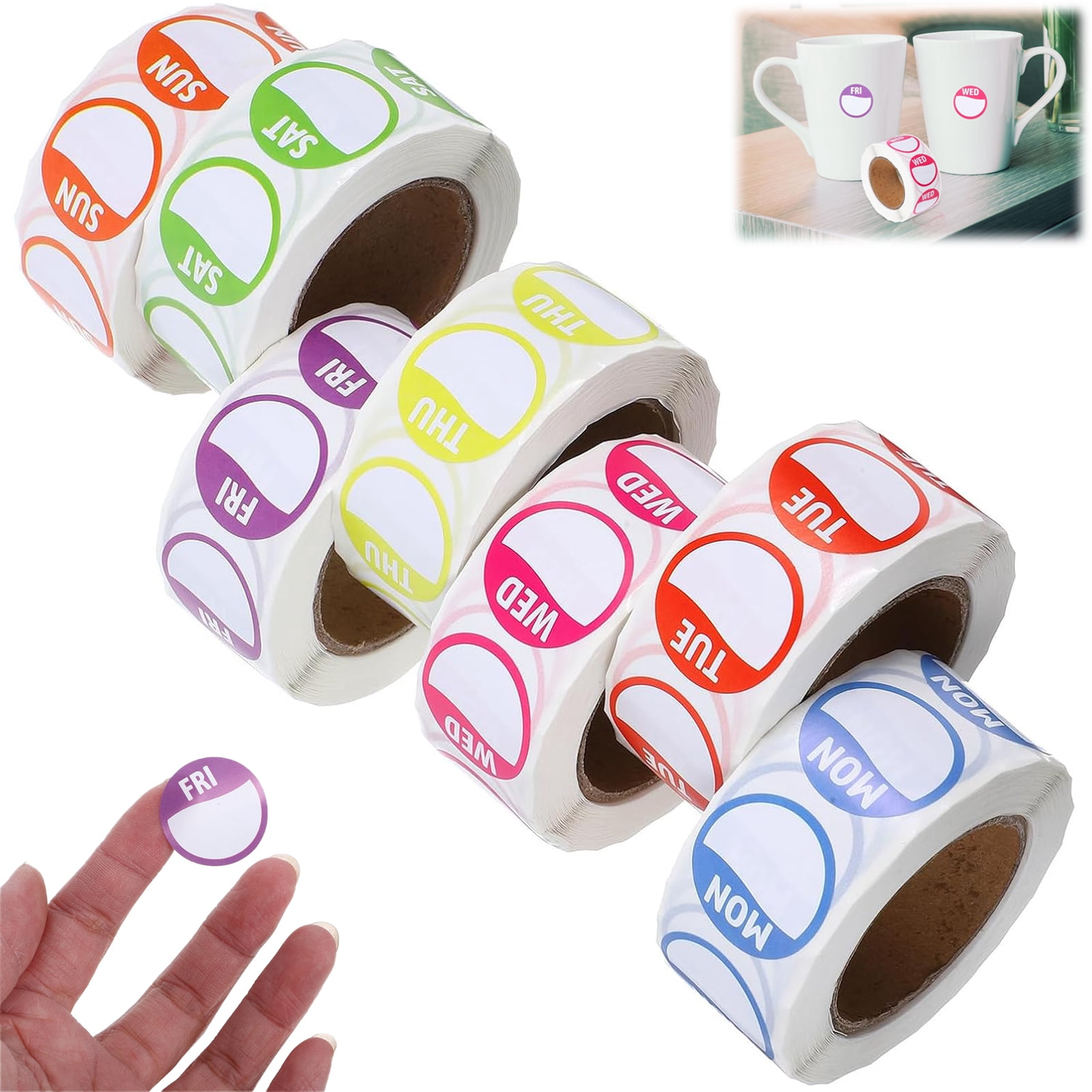 7 Rolls Day of Week Label Stickers, Square Copper Color Coding Monday ...